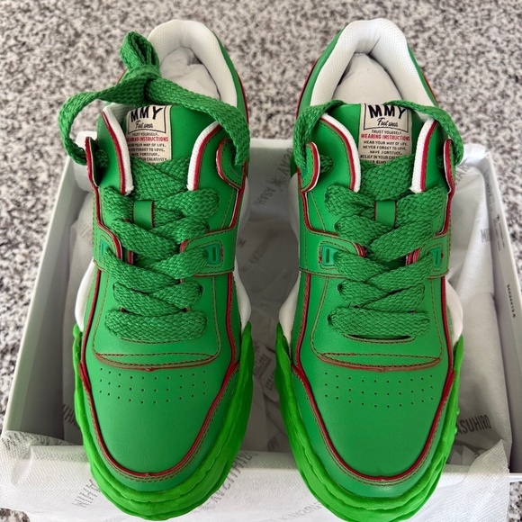 Maison Mihara Yasuhiro Other - Maison Mihara Yasuhiro Mens Green Leather Parker Chunky Sole Low Top Sneakers